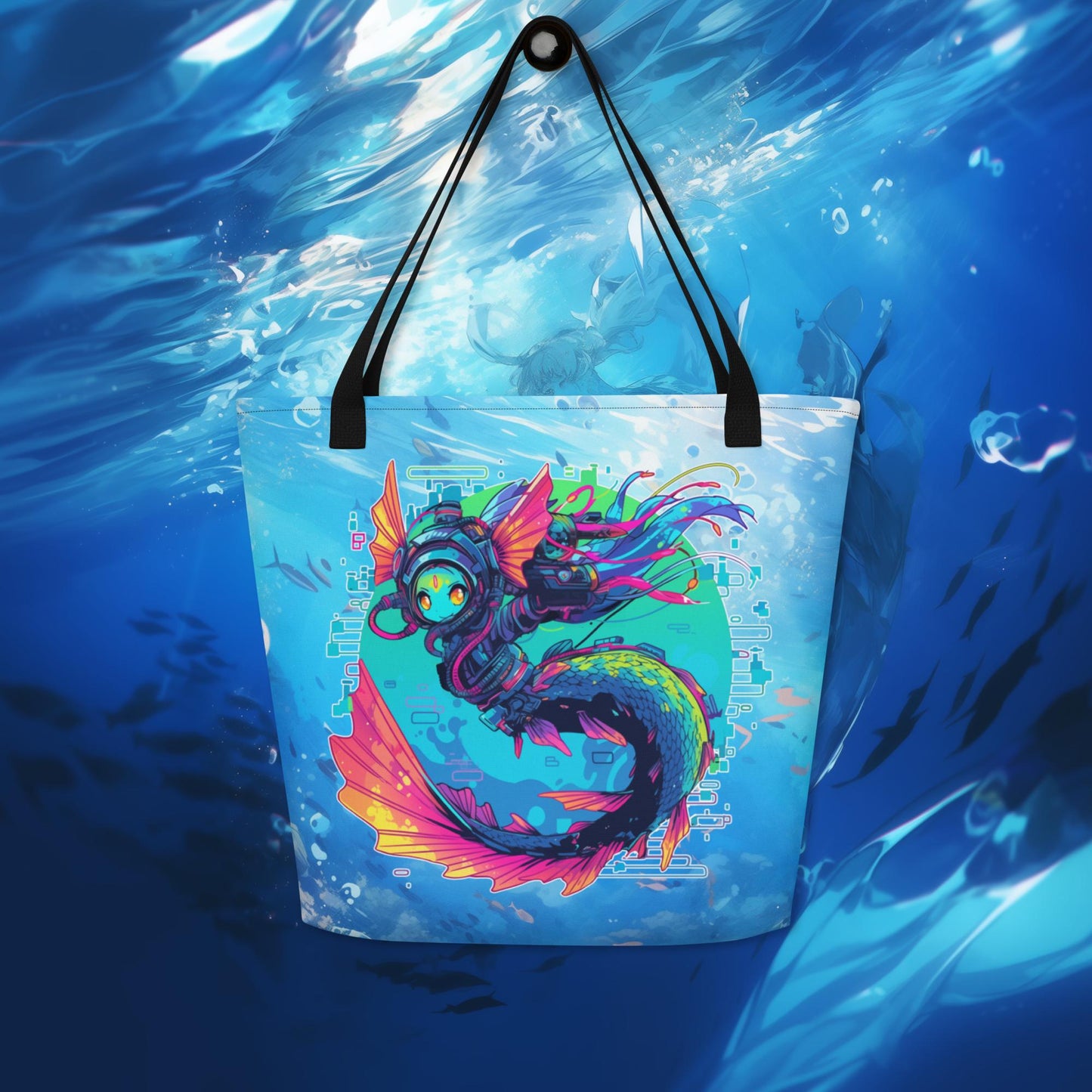 Reef Mermaid Underwater Large Tote Bag with Inside Pocket