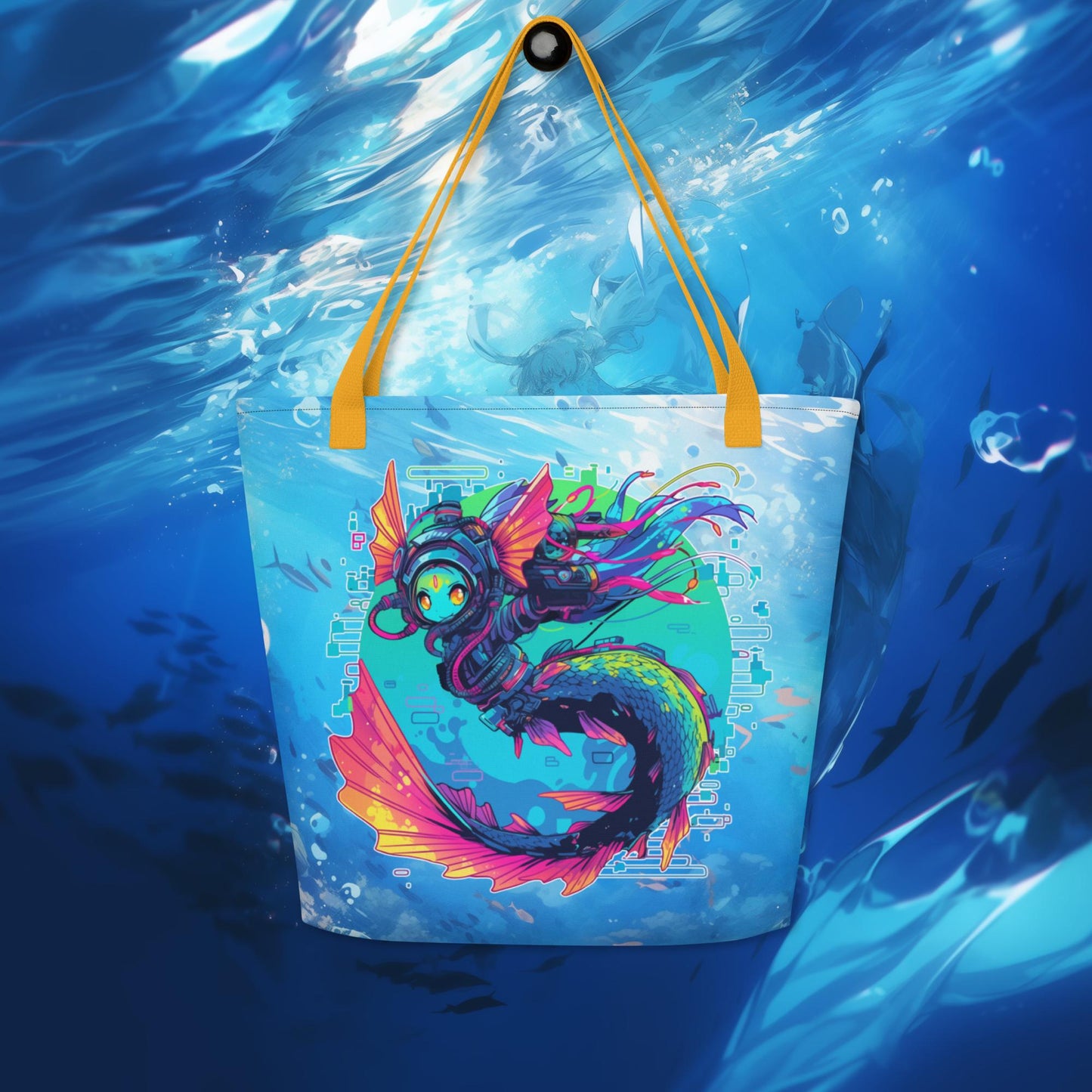 Reef Mermaid Underwater Large Tote Bag with Inside Pocket