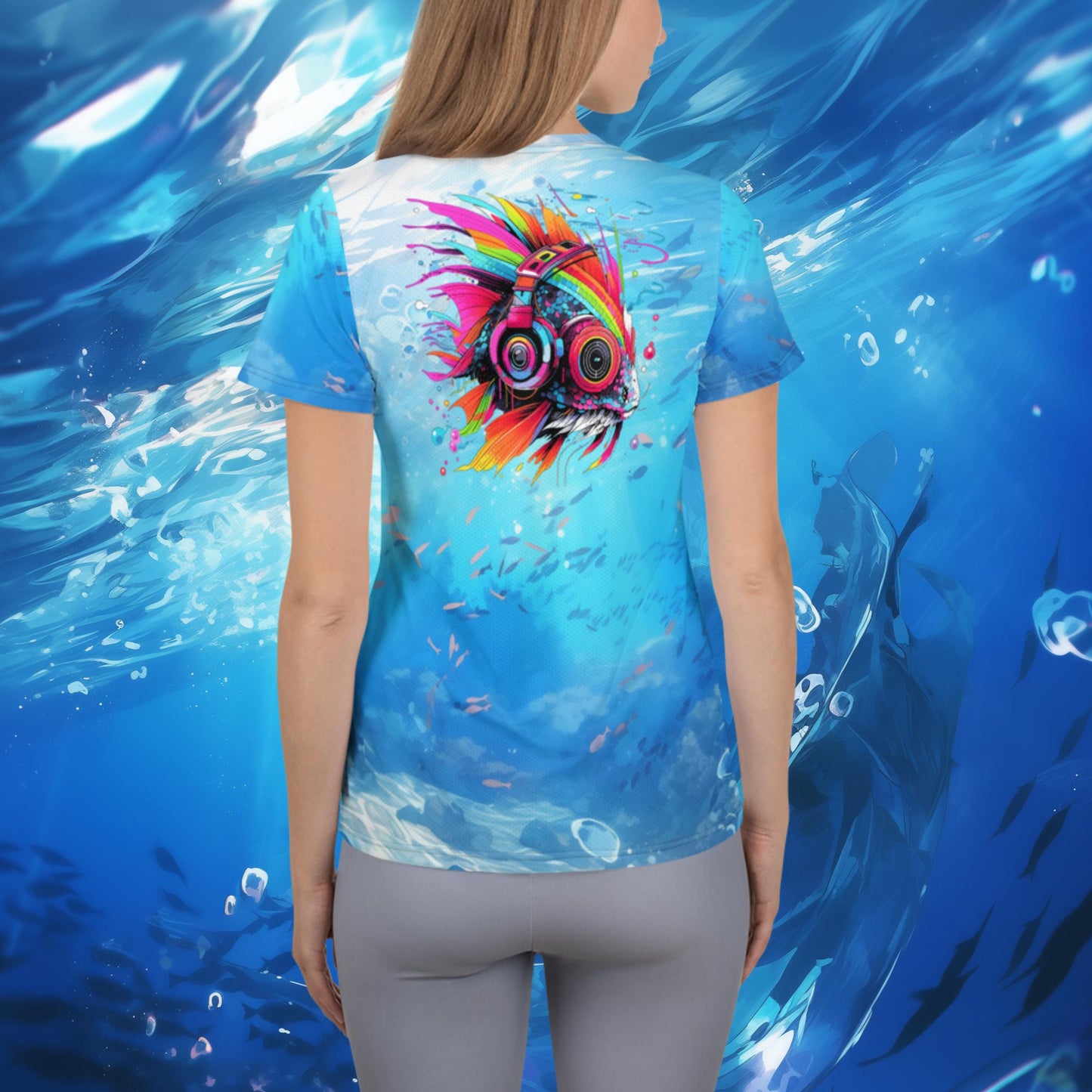DJ EDM Fish Underwater Ladies' Athletic T-shirt