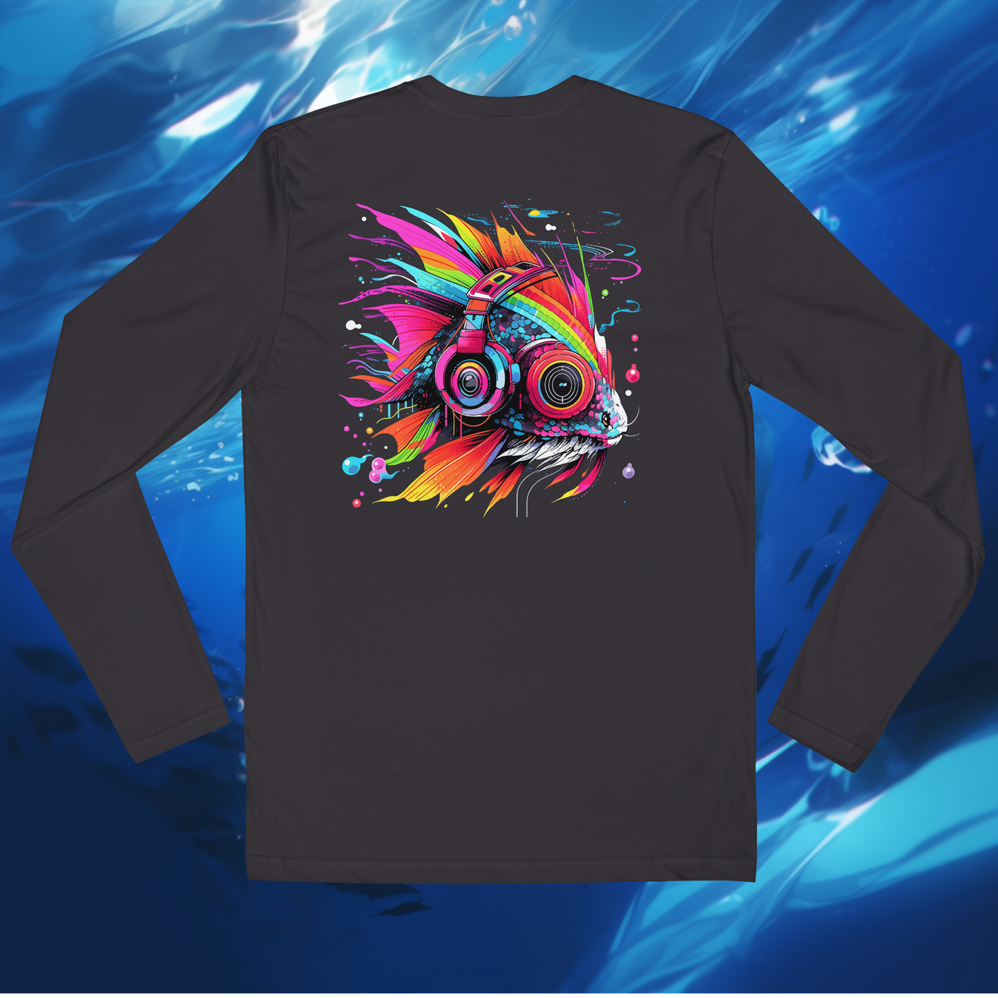 DJ EDM Fish Men's Cotton Long Sleeve Fitted Crew