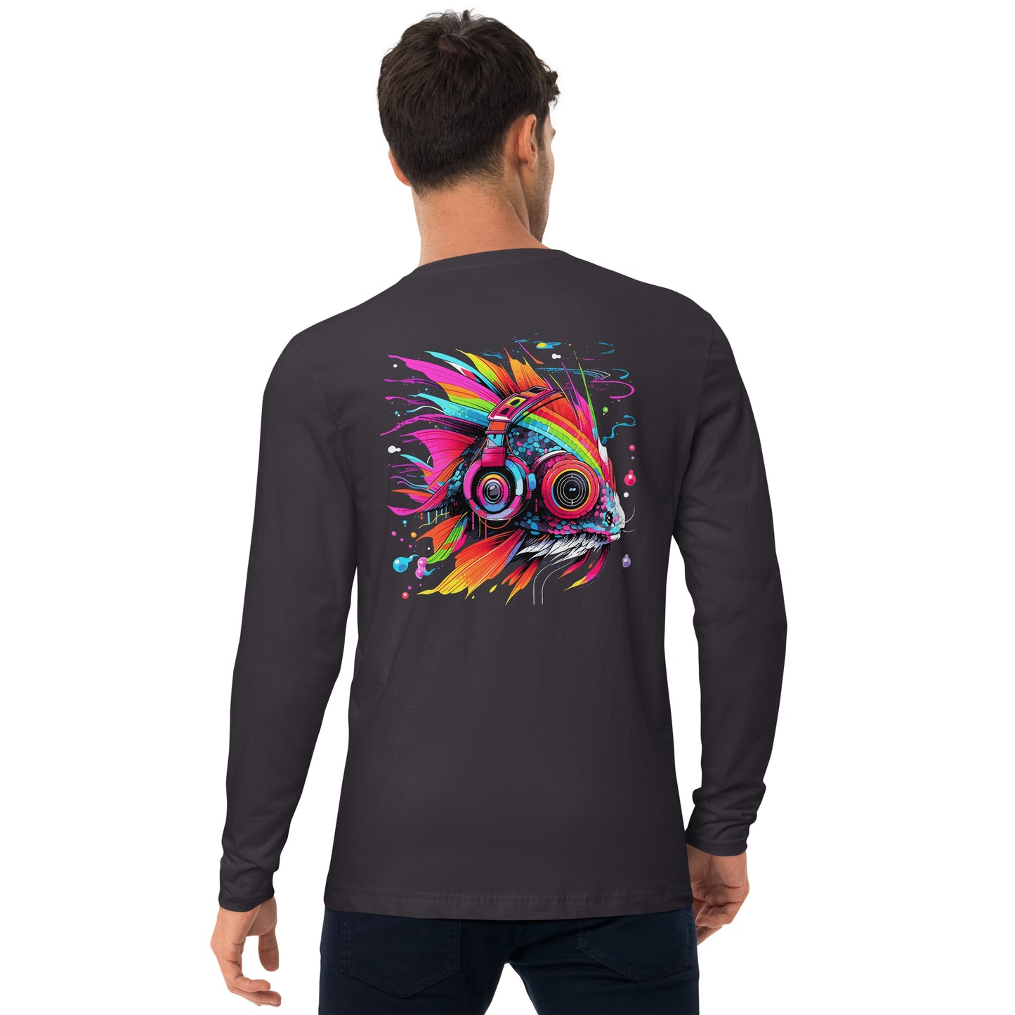 DJ EDM Fish Men's Cotton Long Sleeve Fitted Crew