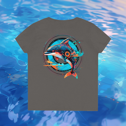 Mech Dolphin Ladies' V-Neck T-Shirt